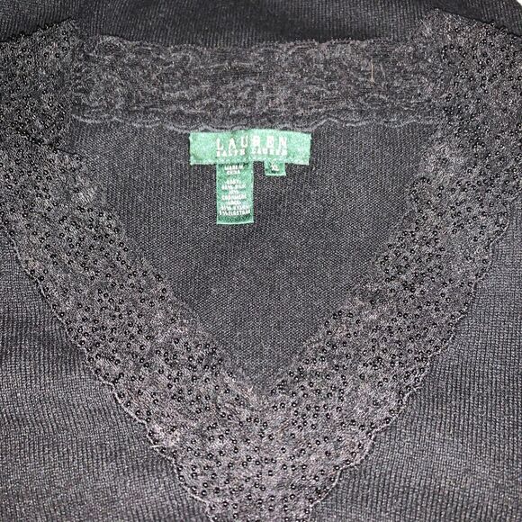 Lauren Ralph Lauren Black Silk And Cashmere Beaded Sleeve Neck Sweater X-LARGE - Picture 6 of 7